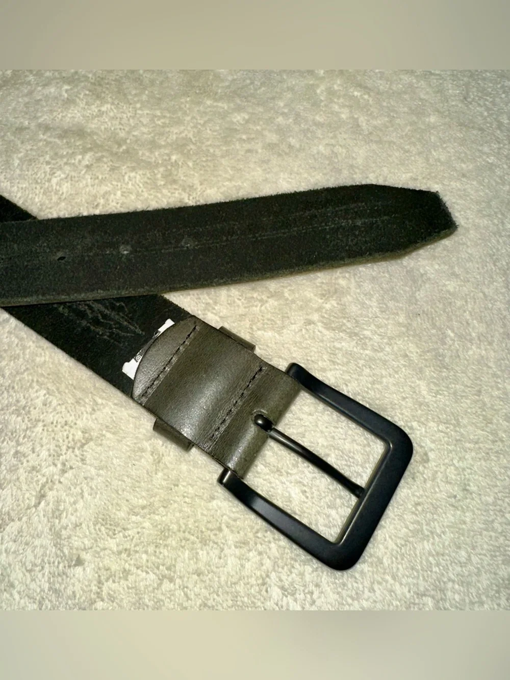 Levi's Dark Gray Green Full Grain Leather Belt 42 Mens Matte Black Buckle